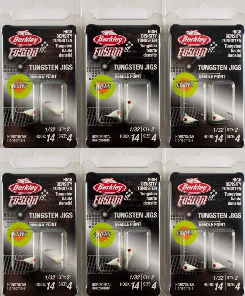 6 Berkley Fusion19 Tungsten Jigs Size 4 Glow FSN19TJ4-GL Lot