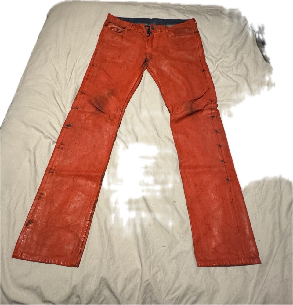 Maison Martin Margiela X H&M Red Painted Denim Jeans Size 32 RARE