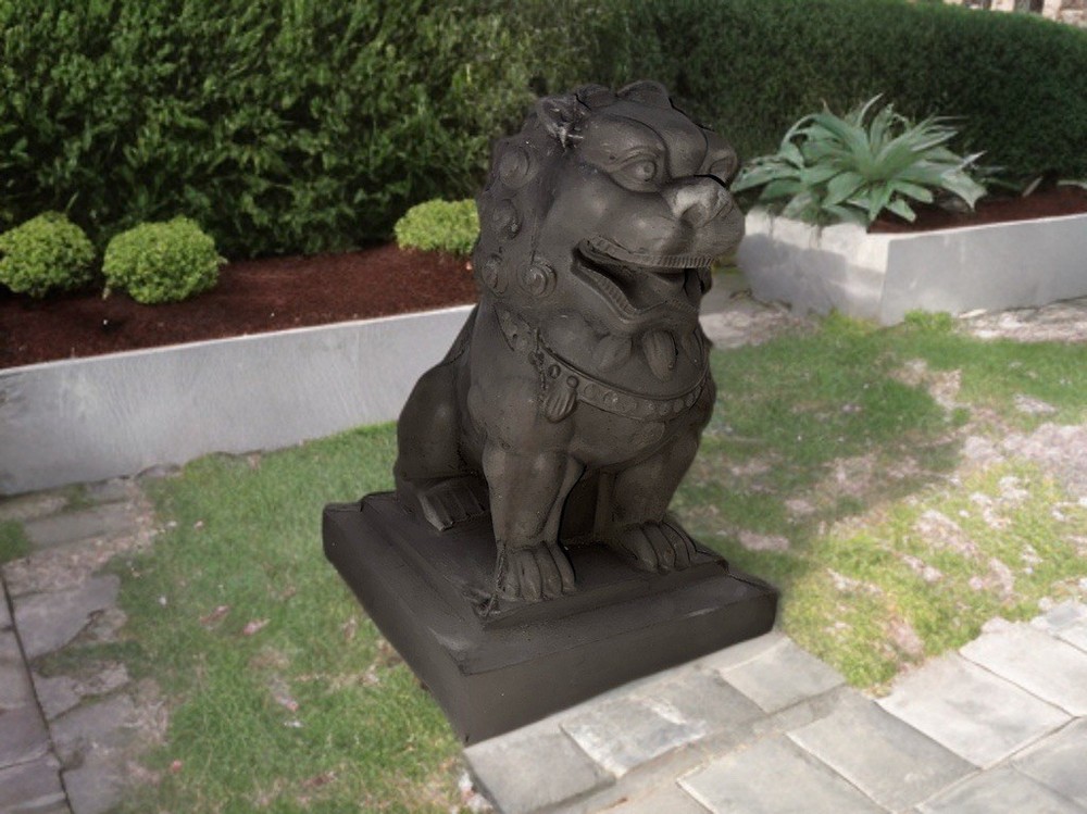 Garden Figurine Lion Stone Figure Anthracite Grey Cast Stone Gatekeeper Garden Decoration Concrete