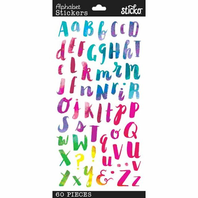 Sticko Watercolor Alphabet ABC Letter Stickers Planner Teacher Supply Scrapbook