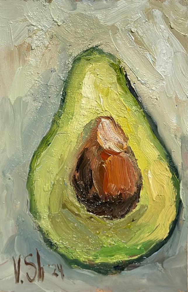 Avocado Original Oil Painting Still life Signed Food Art Kitchen Impressionism