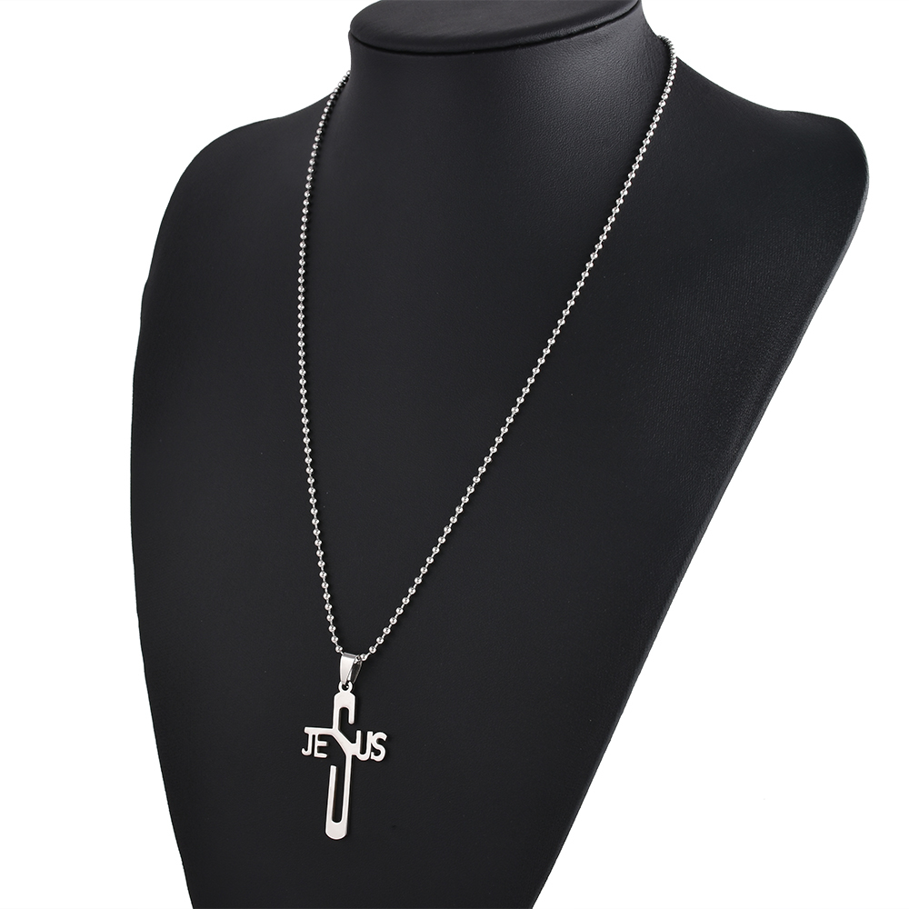 Men Stainless Steel Silver Black Jesus Crucifix Pendant Chain Necklace