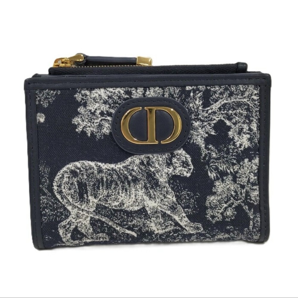 Dior Montaigne Oblique CD Logo Card Wallet Navy Canvas Authentic
