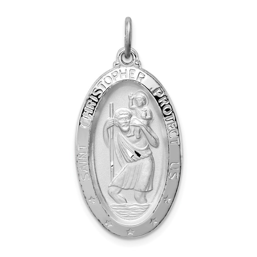 925 Sterling Silver Platinum-plated St. Christopher Medal Pendant L-1.38 Inch
