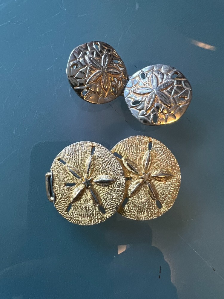 Vintage Dotty Smith Sand Dollar 2 Piece Belt Buckle Goldtone Ocean Beachy 80s 90