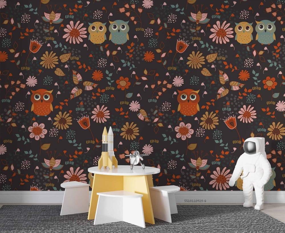 3D Owl Flower Cartoon Pattern Wall Murals Wallpaper Murals Wall Sticker
