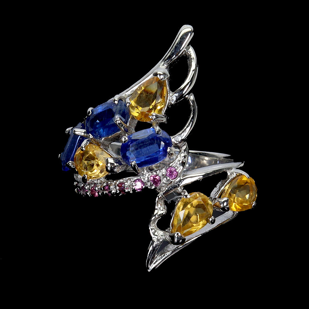 Oval Kyanite Citrine Rhodolite Garnet 925 Sterling Silver Ring Jewelry