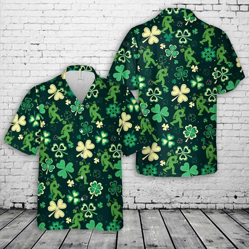 St. Patrick's Day Bigfoot Hawaiian Shirt Funny Sasquatch Irish Holiday Gift