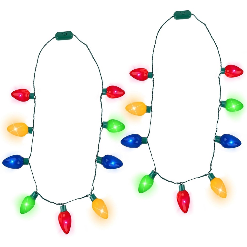 Christmas Light up Necklace, 2PCS Wearable Colorful Christmas Lights with 3 F...