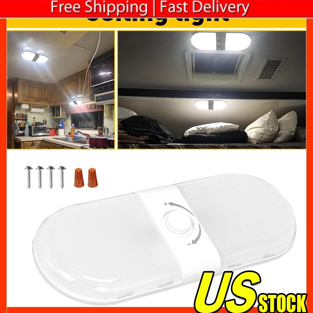 White Camper Dimmable 12-24V Ceiling RV Double Dome Light Camper Trailer Boat