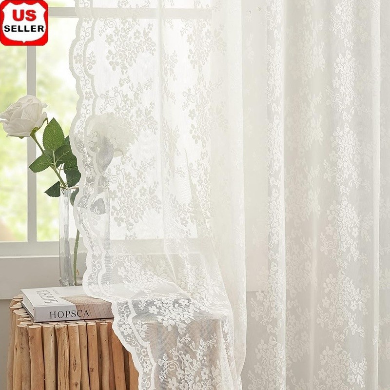 Vintage Lace Curtains Sheer Panel Set Light Filtering Privacy Decor 84 Inch New
