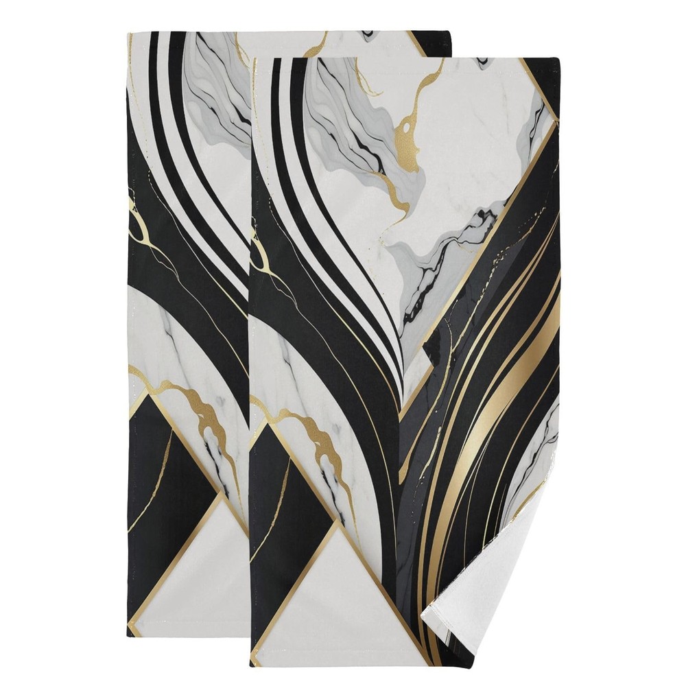 Black and White Hand Towels for Bathroom Set of 2 Soft Absorbent Marble Gold ...