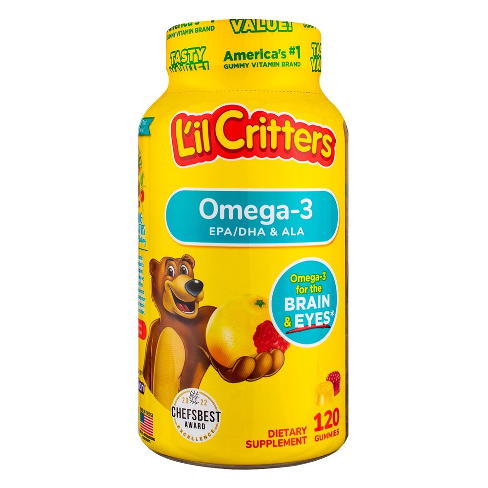 4 Pack Vitafusion L'il Critters Omega-3 DHA Gummies Dietary Supplement, Raspb...