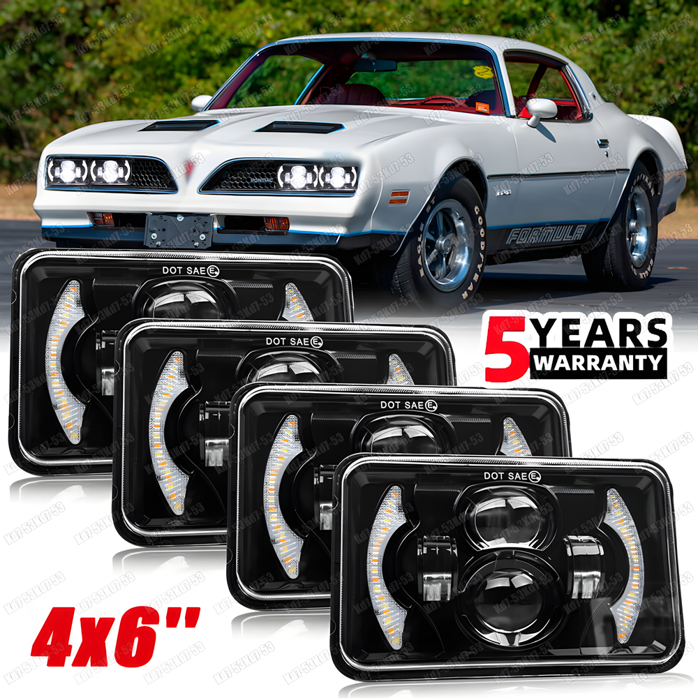 1977-1981 Pontiac Firebird Trans AM 4x6 LED Headlights Hi/Lo Beam DRL Set of 4