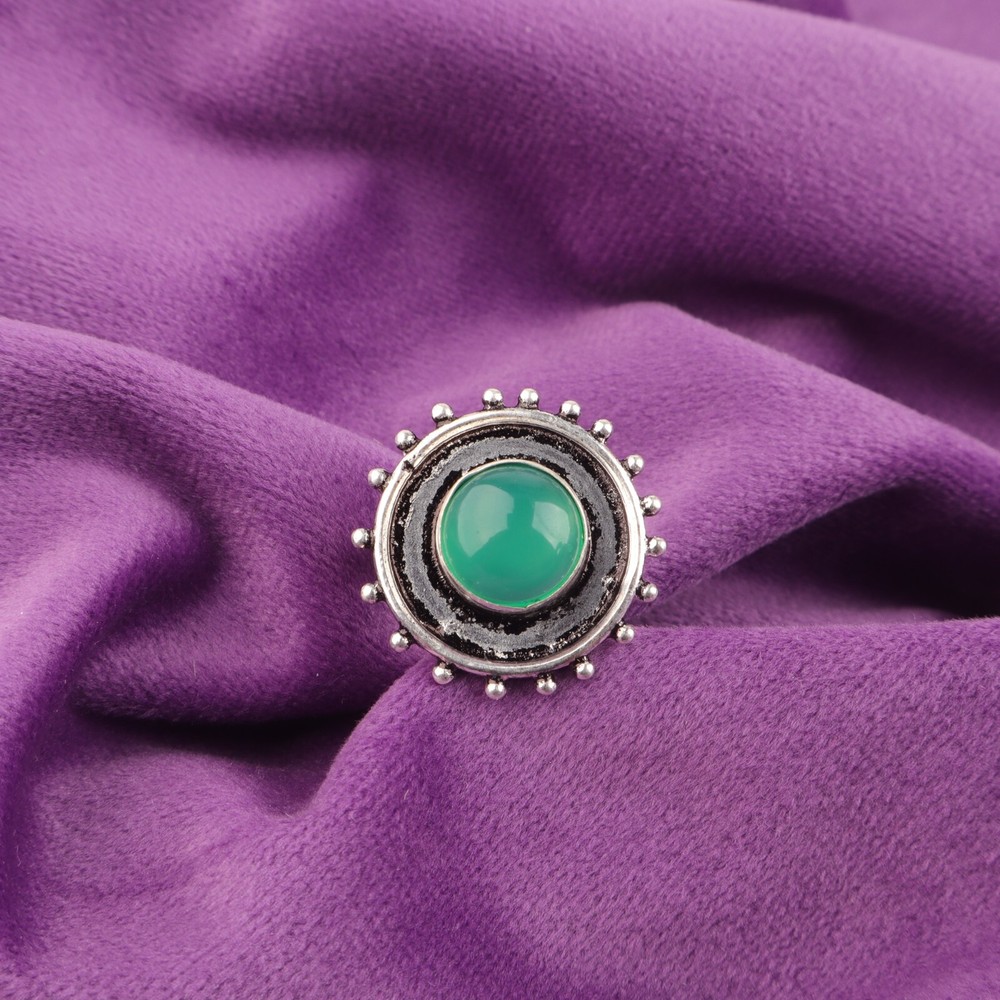 Valentines Sale 925 Sterling Silver Natural Green Onyx Cab Band Ring US All Size