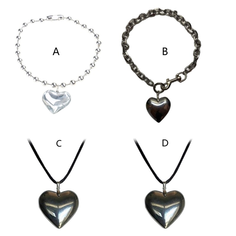 Goth Chains Necklace Hyperbole Punk Choker with Big Heart Pendant Clavicle Chain