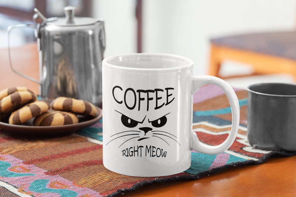 Cat Lovers Mug Coffee Right Meow Feline Drawings Pet Lover Mug Cat Mug Gift Cat