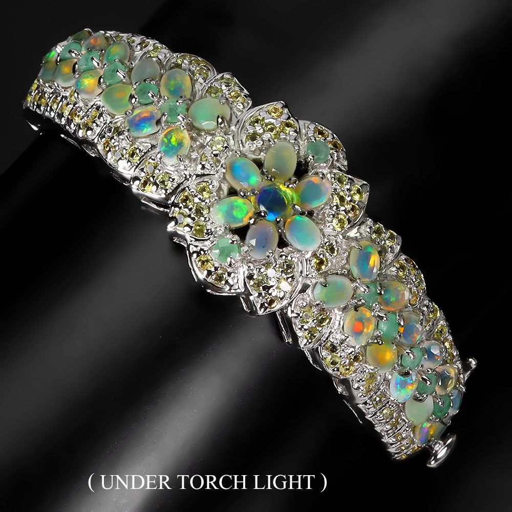 Valentine 925 Silver Bangle Oval Fire Opal Emerald Sapphire Gemstone Jewelry