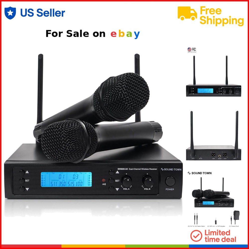 200-Channel UHF Wireless Karaoke Microphone System with 2 Handheld Mics for Church Party Events