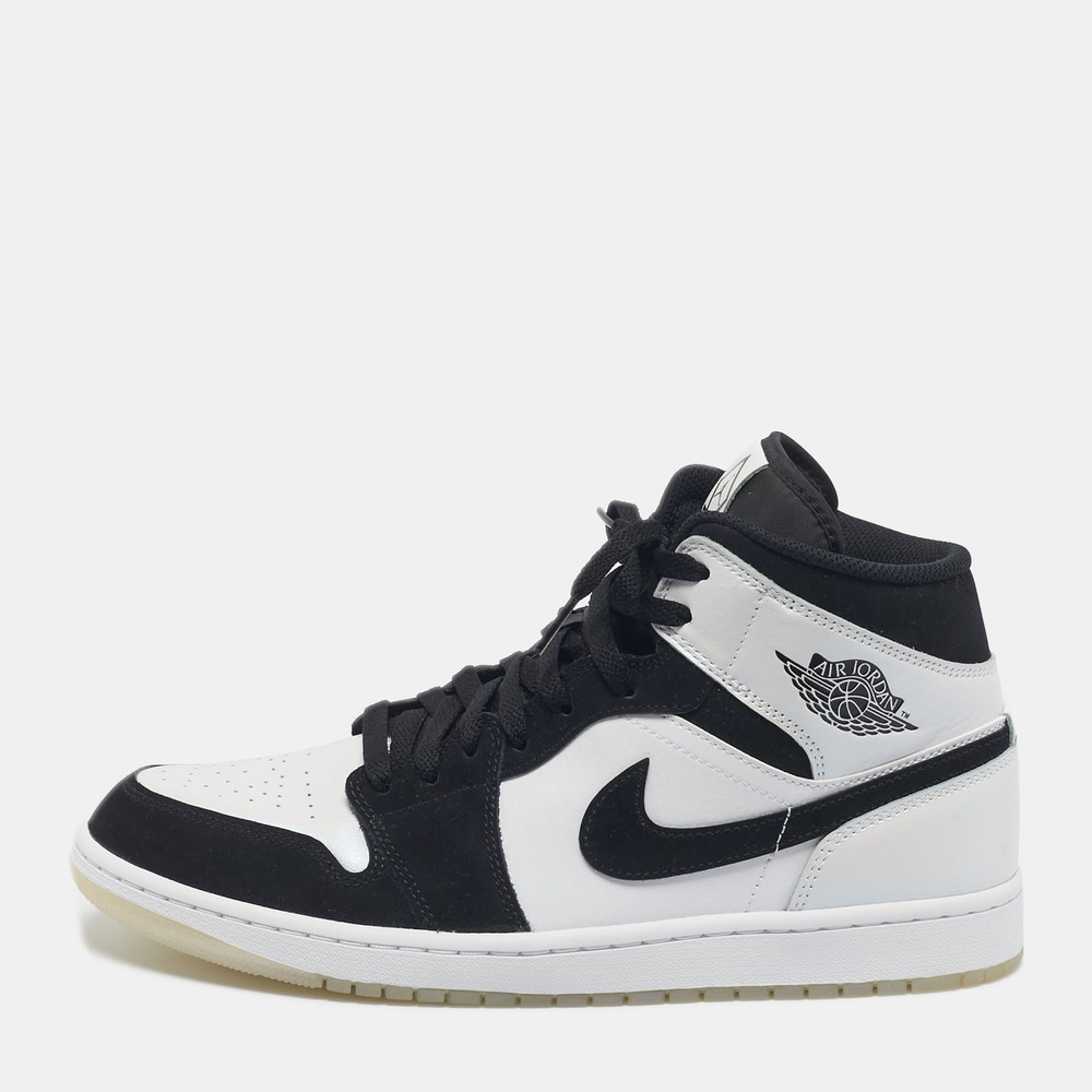 Air Jordans White/Black Leather and Durabuck Leather Jordan 1 Mid Diamond