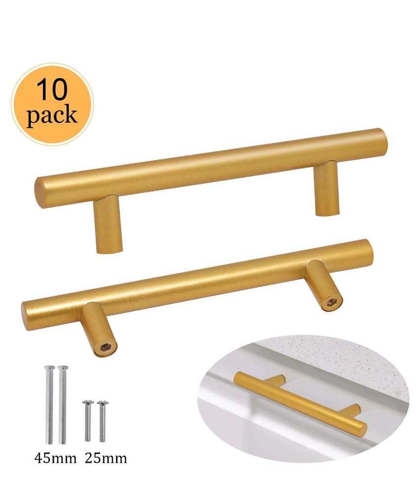 10 Pack Gold Kitchen Cabinet Pulls Stainless Steel Drawer T Bar Handles