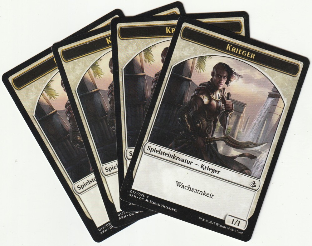 4 MTG Warrior White Creature Tokens Playset - AKH/EN 2017 Magic the Gathering