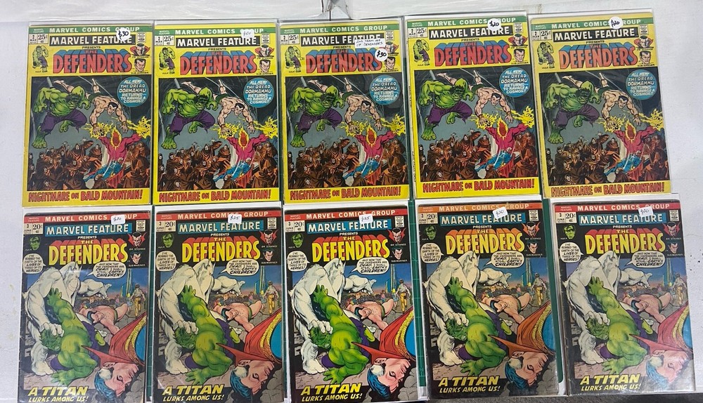 MARVEL FEATURE No. 2 & 3 (1972) THE DEFENDERS  Low Grade Lot Of 10
