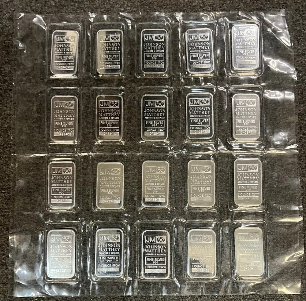 Johnson Matthey 20 x 1 Troy oz .999 Fine Silver Bars in Original Packaging