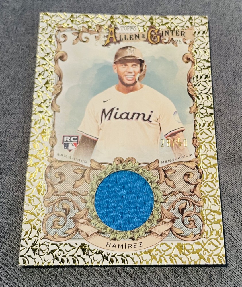 2025 Topps Allen & Ginter - Agustin Ramirez Gold Foil Relic 28/50 RC Marlins