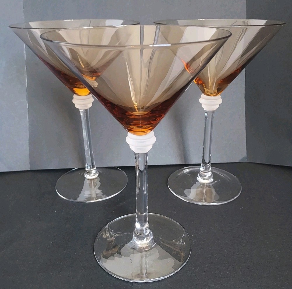Artland Amber Halo Blown Glass Martini Glasses Set of 3 in Great Condition