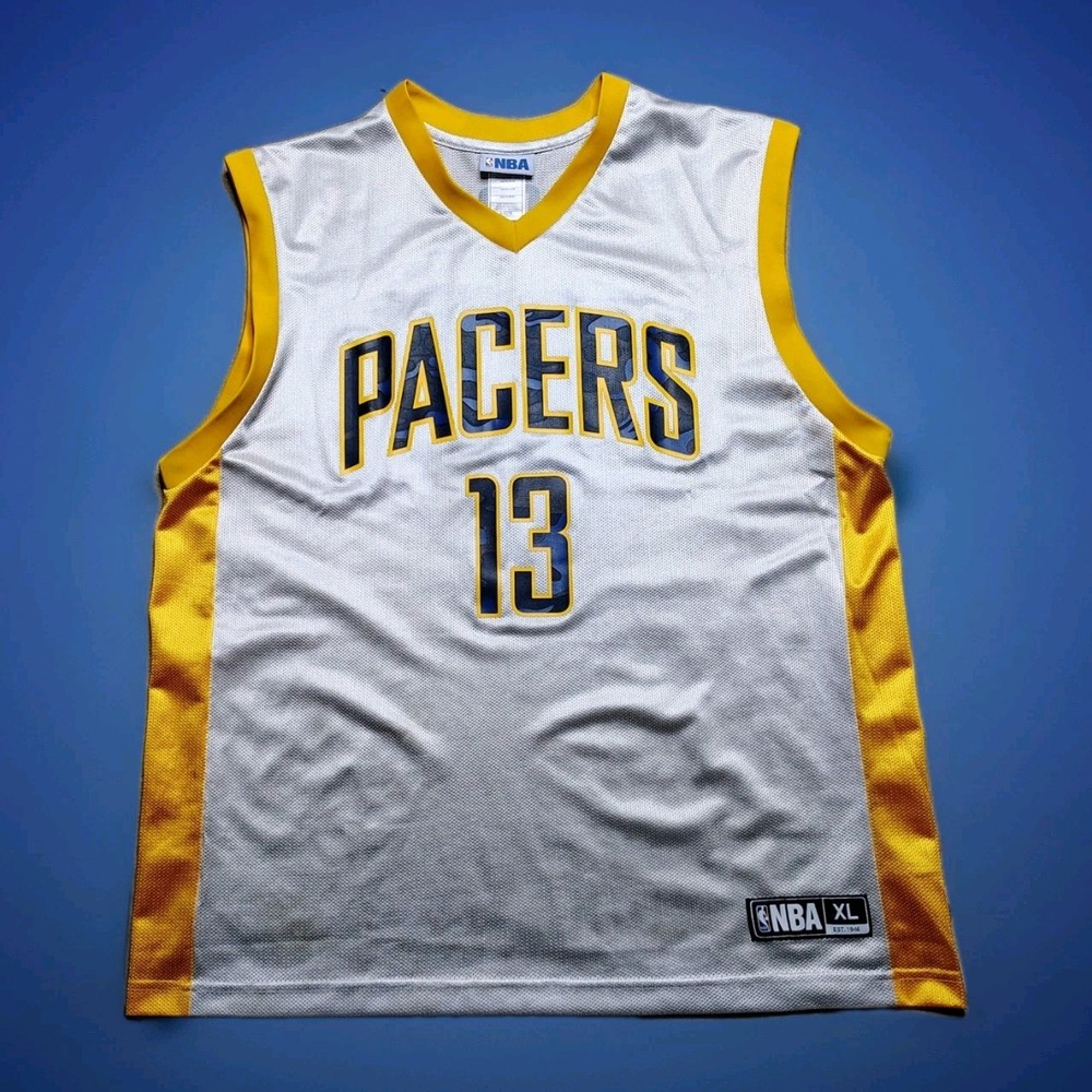 Mens Indiana Pacers $13 Paul George NBA Basketball Jersey Silver Yellow XL