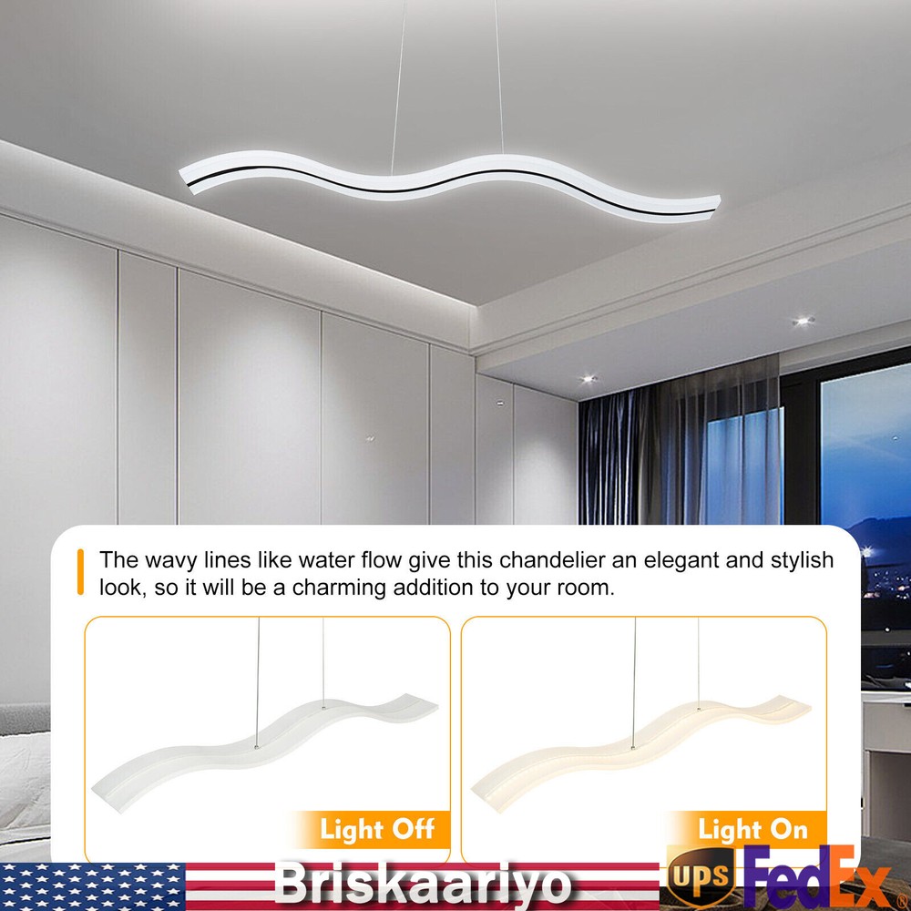 Modern Acrylic Chandelier LED Ceiling Lamp Pendant Light Linear Wave Shape 38W