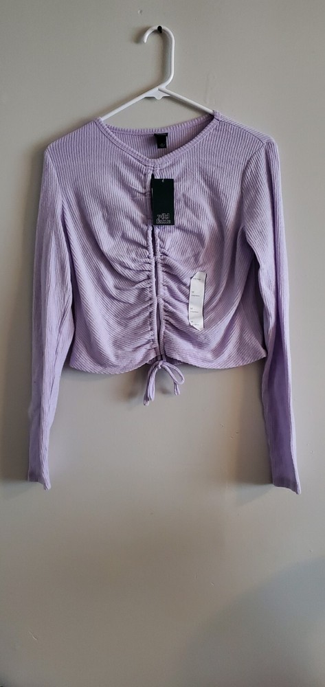 Wild Fable Womens Long Sleeve Knit Top Lace Up Drawstring Ruched Front Pullover
