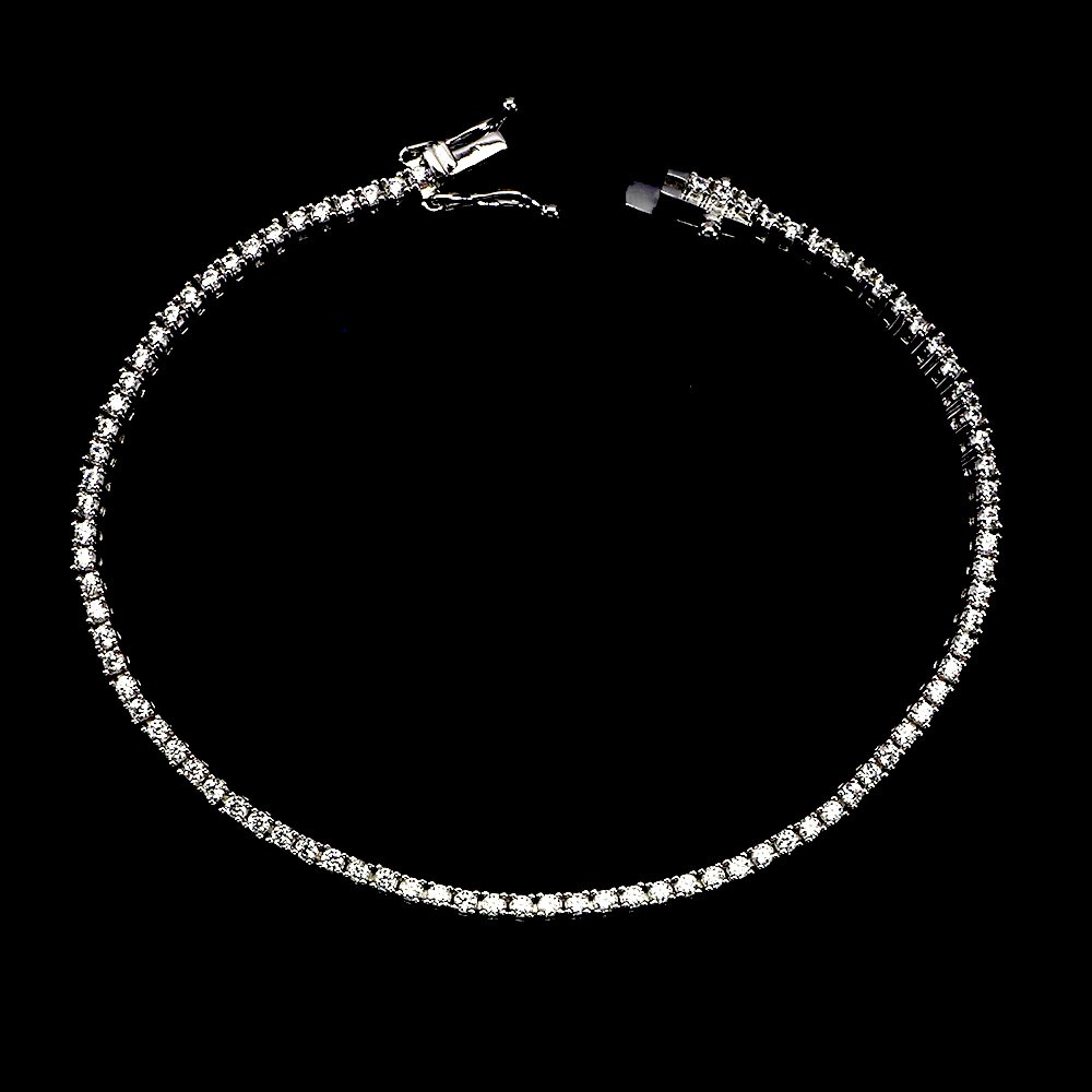 925 Sterling Silver Round CZ Gemstone Bracelet 7 Inch