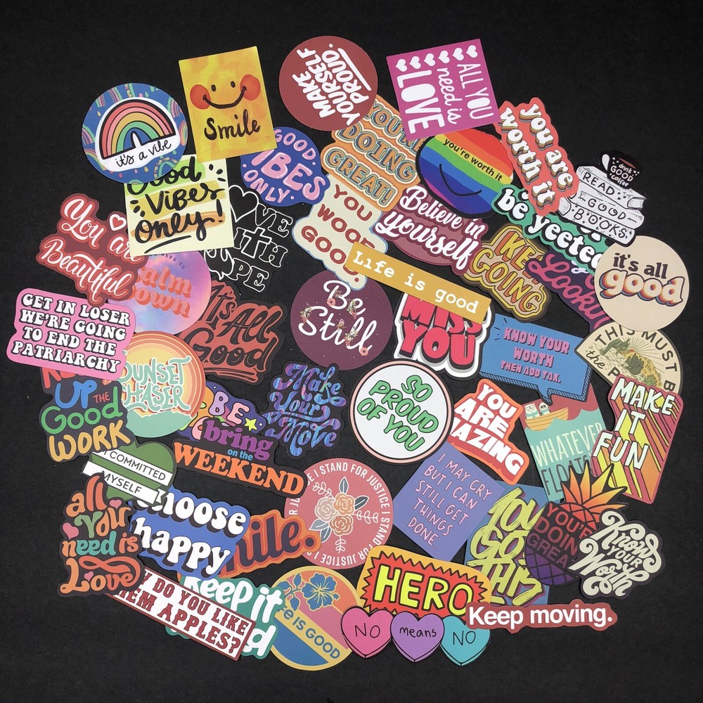 50 Positive Themed Hydroflask Stickers in Pastel & Bright Colors
