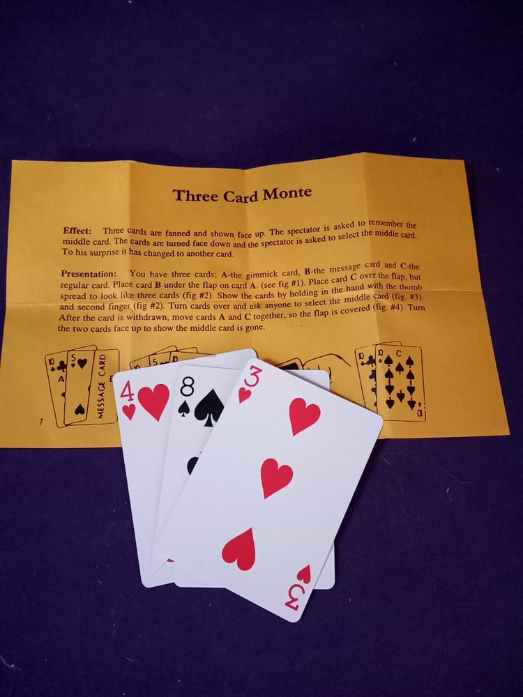 Three Playing Card Monte - Magic Trick - Bicycle - Packet - Blank Ghost Cardo