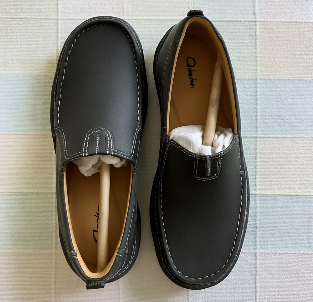 👞 Clarks Lambeth Black Leather Slip-On Loafers US 8 M UK 7 EU 41
