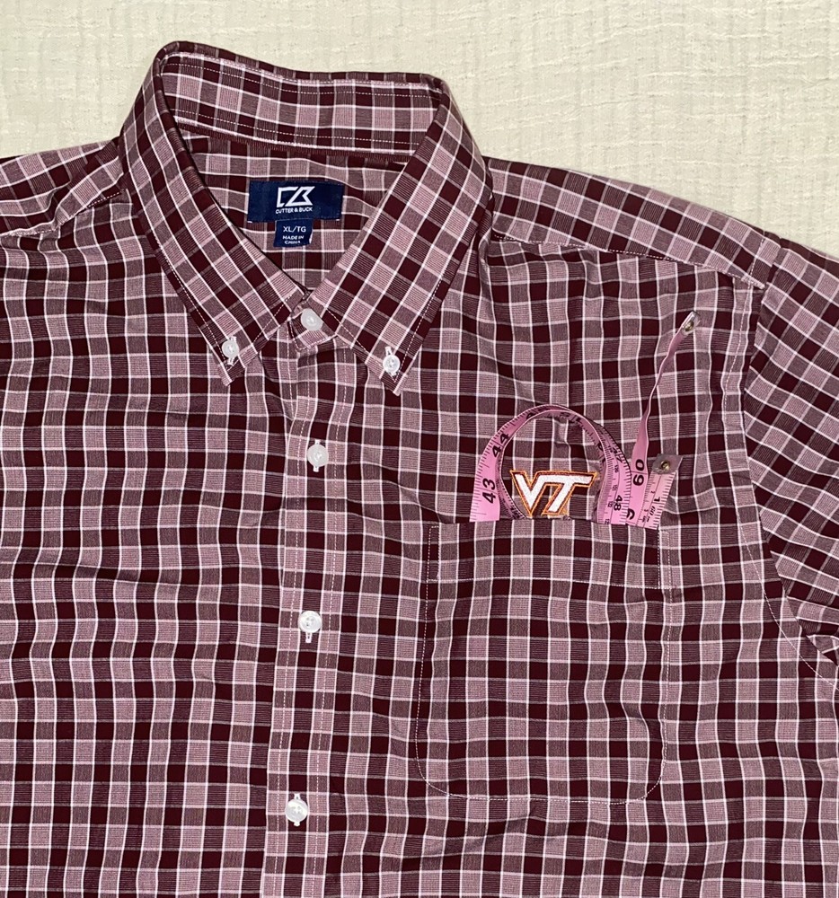 Virginia Tech Hokies Shirt Mens XL Cutter Buck Button Down Collar Plaid Logo