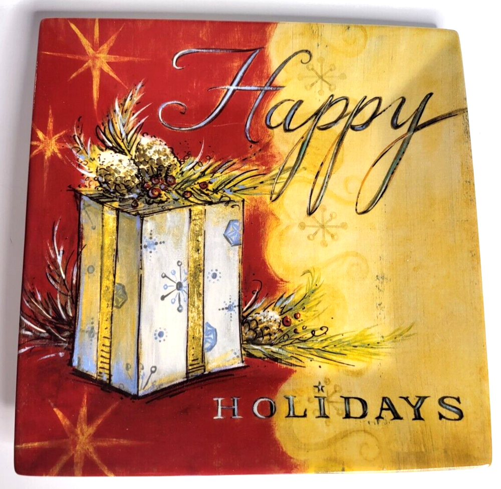 Seasons Greetings by ONEIDA Stoneware Square 8x8 Plate Gift Happy Holidays