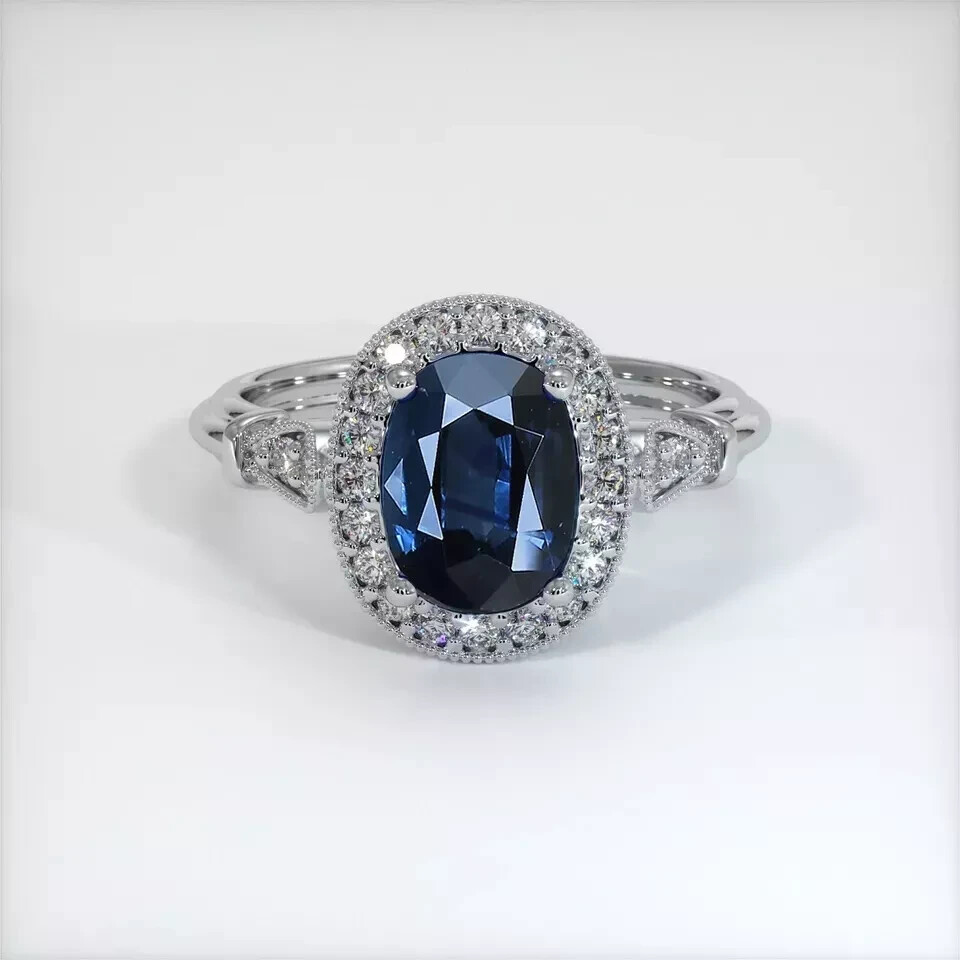 4.00 Ct Oval Cut Natural Sapphire & Diamond Wedding Ring 14K White Gold Solid