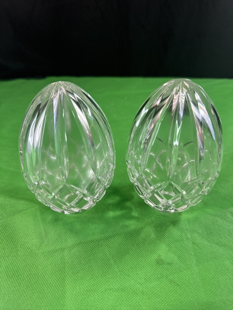Set of 2 Hand-Cut Crystal Egg-Shaped Decorative Pieces Poland 5”
