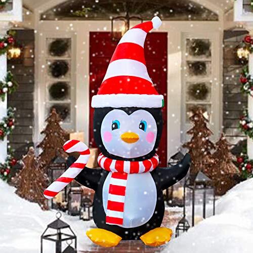 4 Ft LED Light Up Inflatable Christmas Penguin with Scarf & Candy Decoration