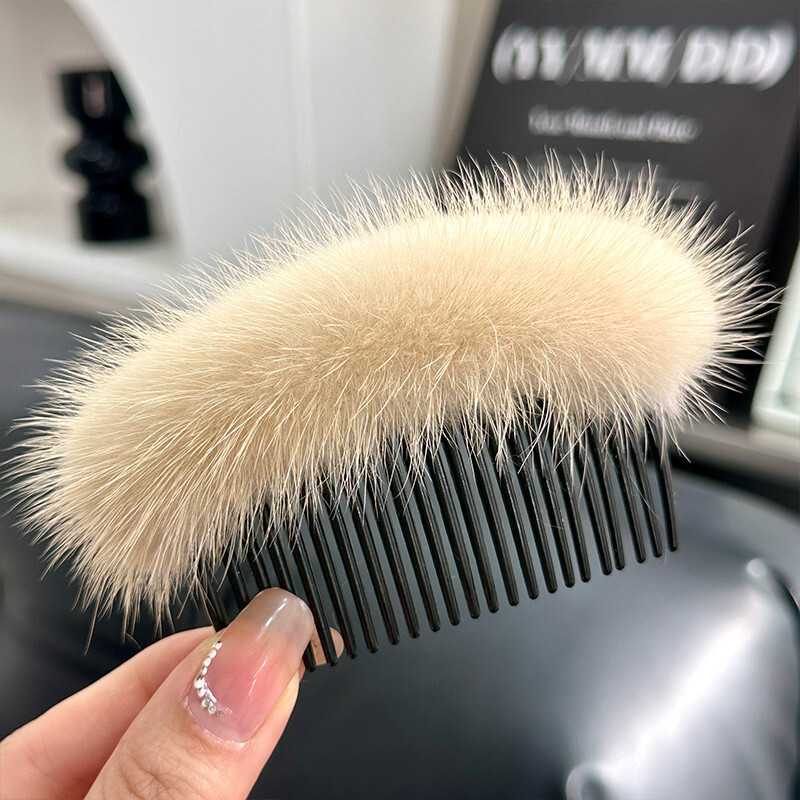 Women's Real Mink Fur Hair Clip for Bangs Styling Headwear