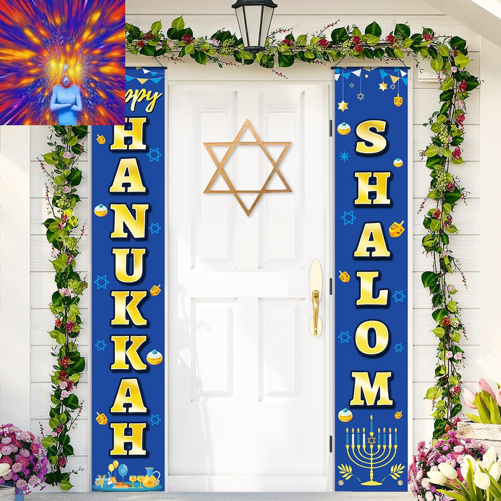Happy Hanukkah Decoration Hanukkah Door Banner Porch Signs Welcome Banner for Ho