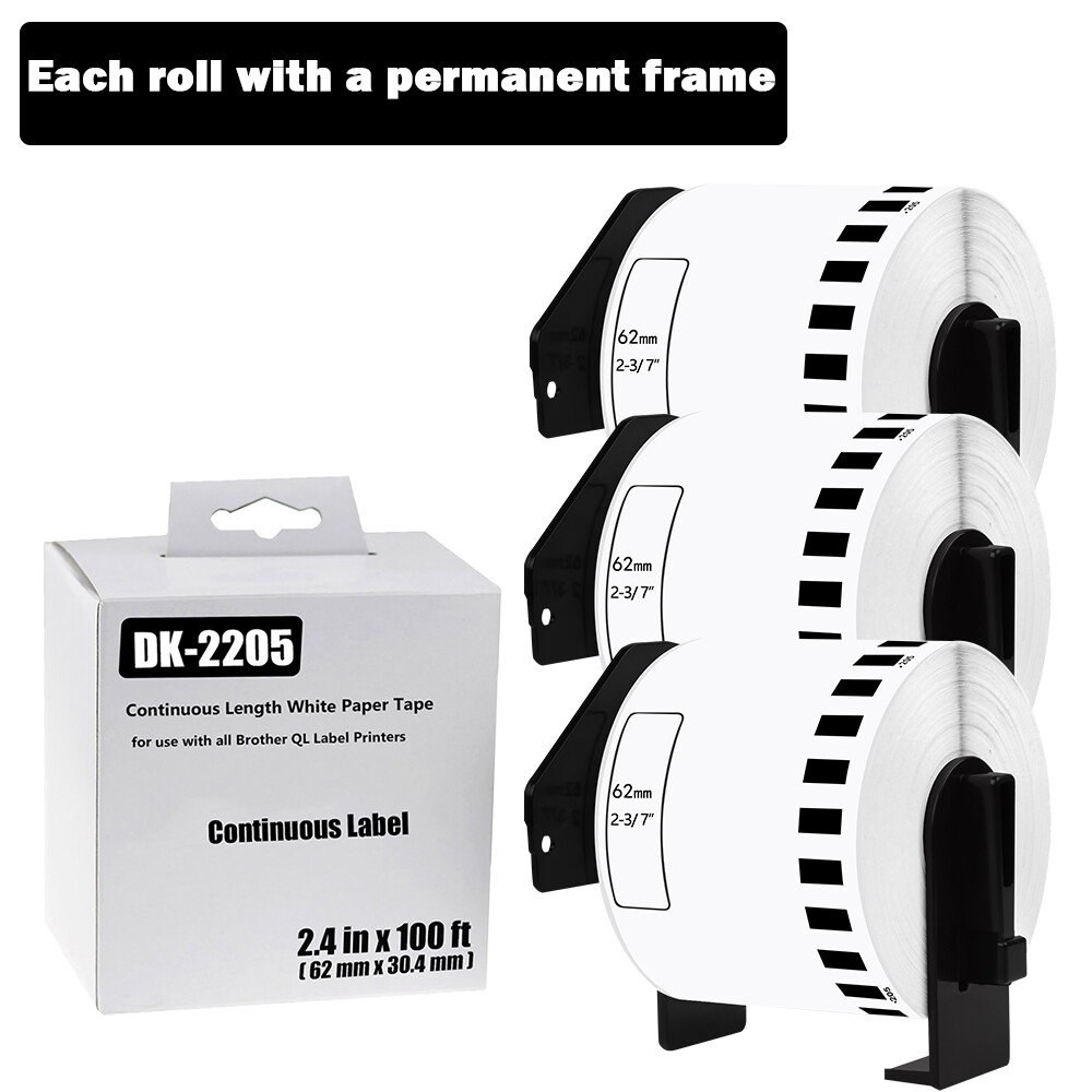 62mm x 30m 3-Roll Brother QL-700 DK-2205 Compatible Shipping Labels 2-3/7 x 100ft