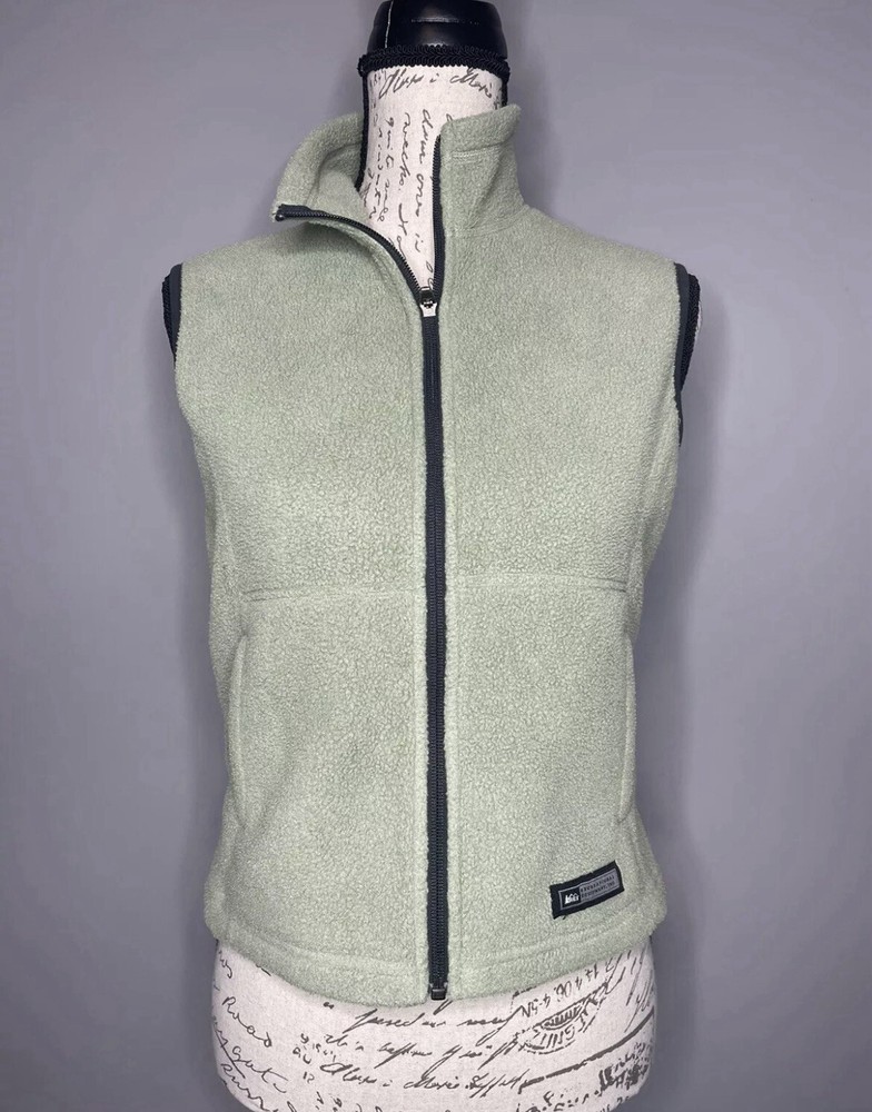 REI Fleece Vest Olive Green Outdoor Hiking Full Zip Womens Size: XS EUC!!