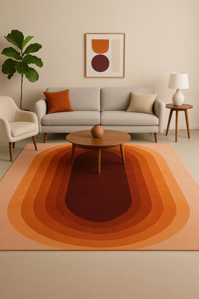 New Handmade Tufted Wool Area Rug: Geometric l Design, Burnt Orange Gradient