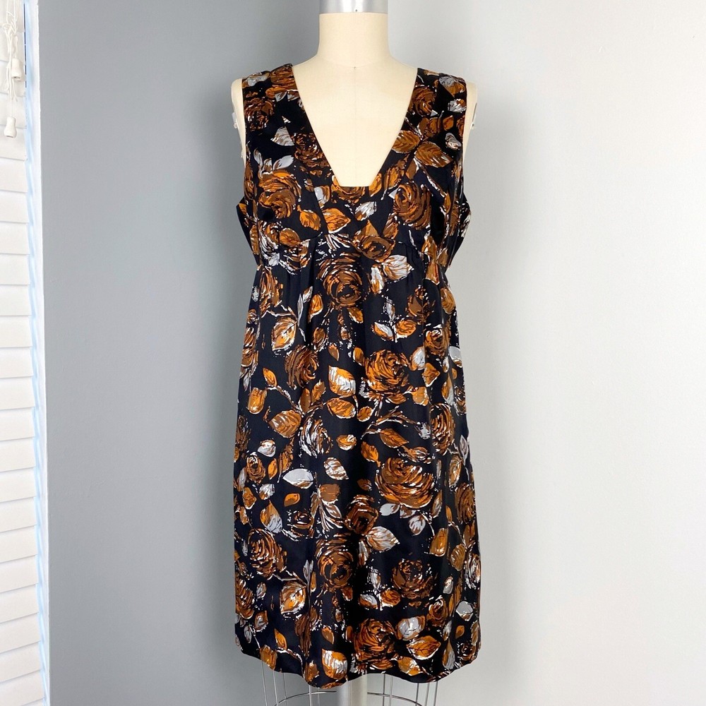 Tibi Floral Sleeveless Silk Dress in Black & Orange - Size 8