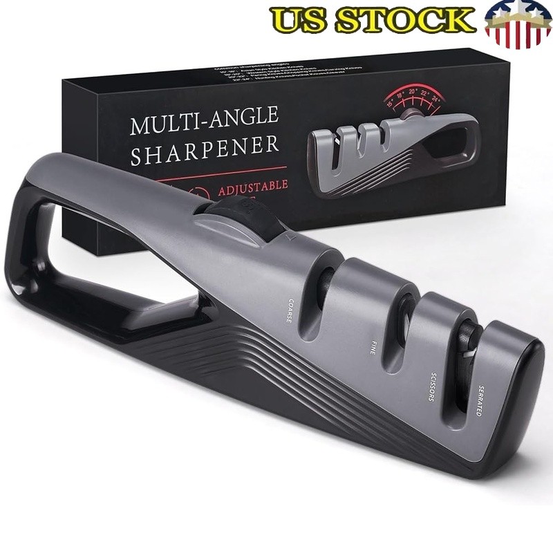 5 Angle Knife Sharpener 3 Stage System Ergonomic Non Slip Design Kitchen Utility