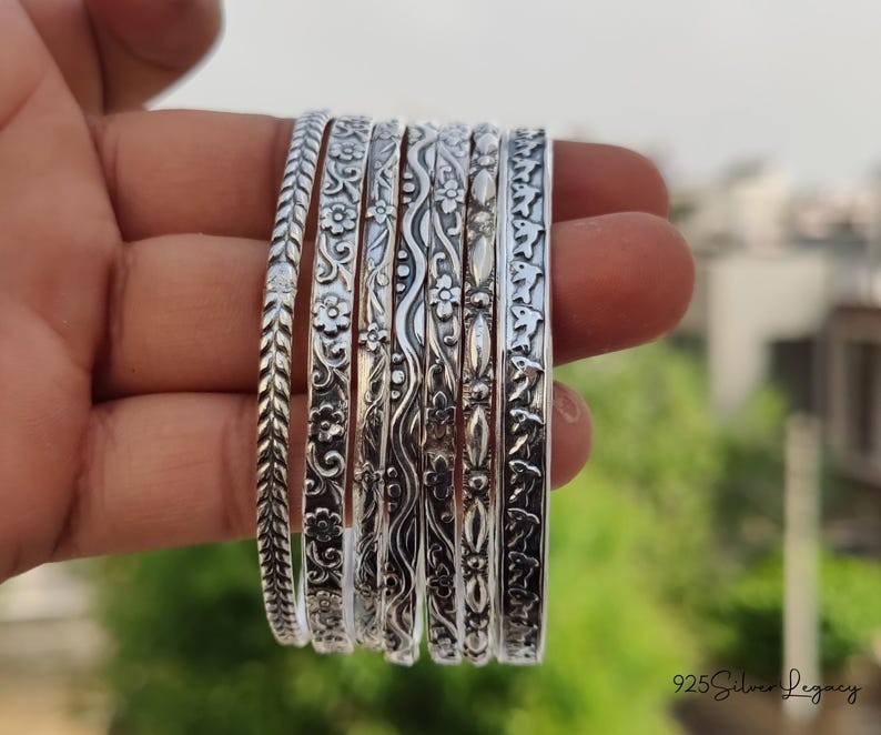 Set 7 Silver Bangles 925 Sterling Silver Handmade Women Bracelets All Size SH270